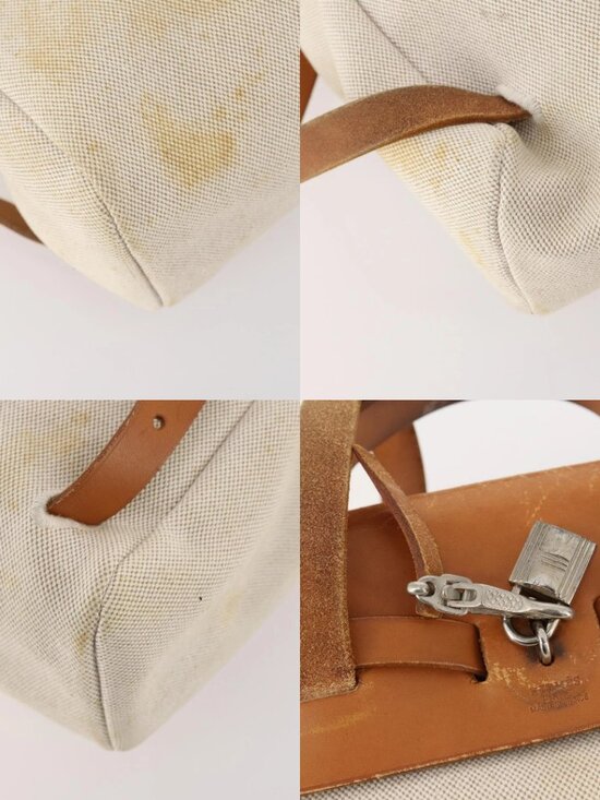 HERMES Herbag Ad PM Backpack Canvas Leather 2way Beige Silver Auth 172481 main image 9